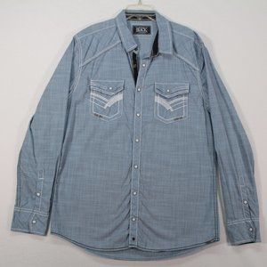 Buckle Black Shirt Men's Large Blue Long Sleeve Solid Pearl Snap Standard Fit